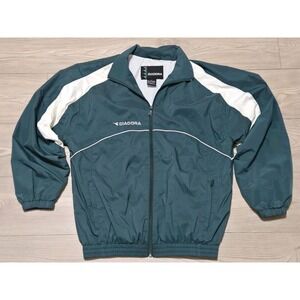 Vintage Diadora Green Track Soccer Windbreaker Jacket Mens Medium Full Zip